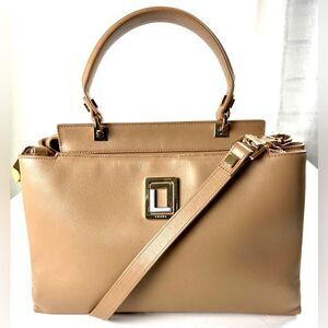 Luana Italy Double Zip Satchel/Crossbody Tan Leather Handbag